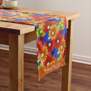 Caminho De Mesa Pequeno Padrão Azul Azul Dourado Floral Colorido de Pop