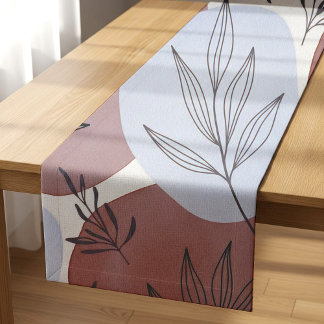 Caminho De Mesa Pequeno Padrão Botânico Abstrato Rosa Poeirento e Verde Sa