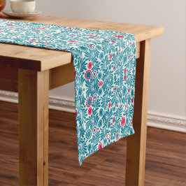 Caminho De Mesa Pequeno Padrão botânico azul estilo vintage curto