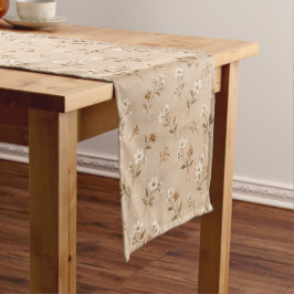 Caminho De Mesa Pequeno Padrão Botânico de Flor Silvestre Neutra Suave