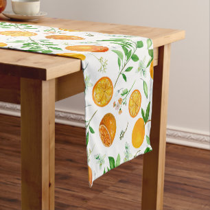 Caminho De Mesa Pequeno Padrão Botânico Floral de Verão Citrino Laranja
