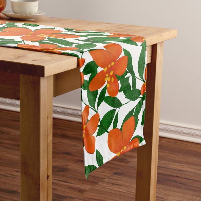 Caminho De Mesa Pequeno Padrão Botânico Verde Floral Laranja Vermelho (No Local)