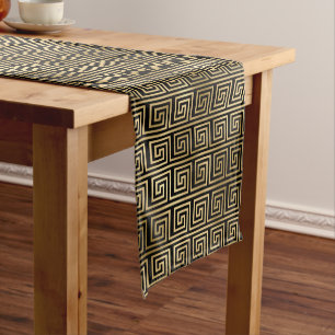 Caminho De Mesa Pequeno Padrão-chave grego preto e Dourado