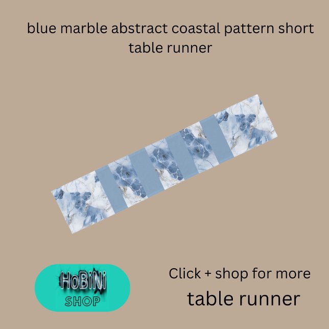 Caminho De Mesa Pequeno padrão costeiro abstrato de mármore azul (blue marble abstract coastal pattern short table runner)