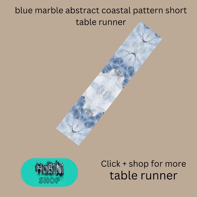 Caminho De Mesa Pequeno padrão costeiro abstrato de mármore azul (blue marble abstract coastal pattern short table runner)