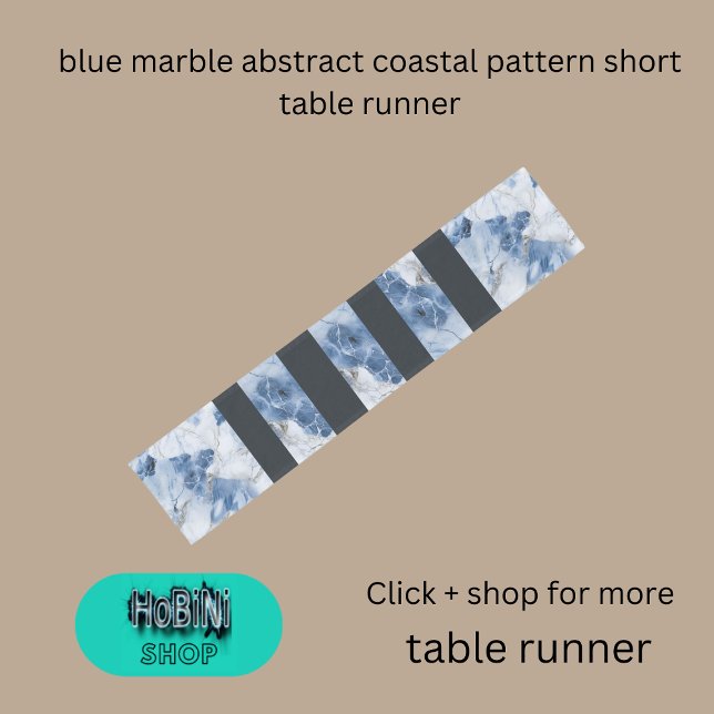 Caminho De Mesa Pequeno padrão costeiro abstrato de mármore azul (blue marble abstract coastal pattern short table runner)