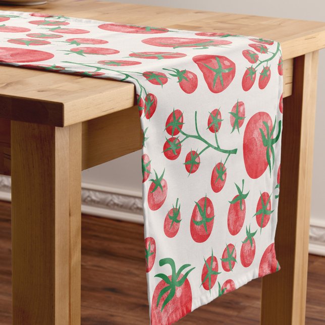 Caminho De Mesa Pequeno Padrão de Aquarela de Tomate (Modern watercolor tomato pattern Mediterranean summer table runner)