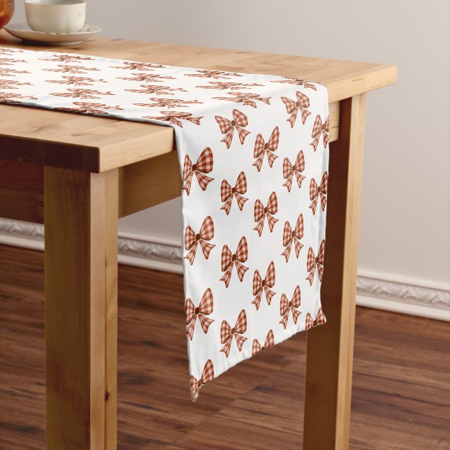 Caminho De Mesa Pequeno Padrão de arco gingham castanho (No Local)