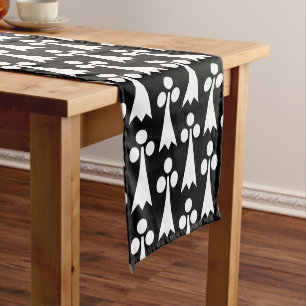 Caminho De Mesa Pequeno Padrão de Arminho, Padrão Medieval, Branco no Pret
