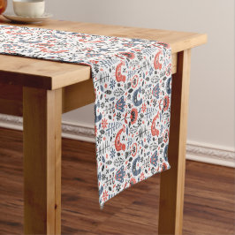 Caminho De Mesa Pequeno Padrão de Arte Folclórica Azul e Vermelha