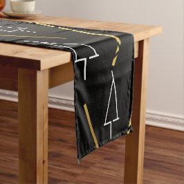 Caminho De Mesa Pequeno Padrão de árvore de Natal em preto, branco e doura