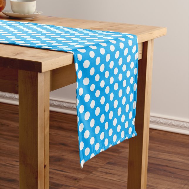 Caminho De Mesa Pequeno padrão de bolinhas branco azul (No Local)