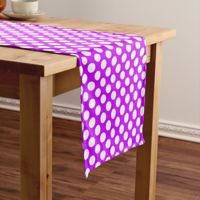 Caminho De Mesa Pequeno Padrão de bolinhas em branco roxo (No Local)
