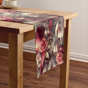 Caminho De Mesa Pequeno Padrão de bule de chá Rosa Vermelha Vitoriana