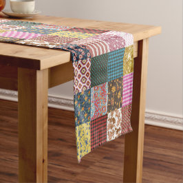 Caminho De Mesa Pequeno Padrão de Coleta de Patchwork do País Rustic Vinta