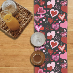 Caminho De Mesa Pequeno Padrão de Corações Vermelhos e Rosas Pretos Amor