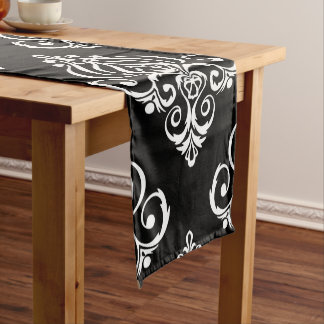 Caminho De Mesa Pequeno Padrão de Damasco Preto e Branco Personalizado