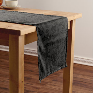 Caminho De Mesa Pequeno Padrão de Damasco Vintage Monocromático Preto