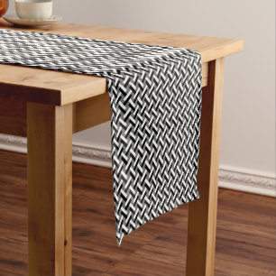 Caminho De Mesa Pequeno Padrão de espinha de peixe Art Déco preto e branco