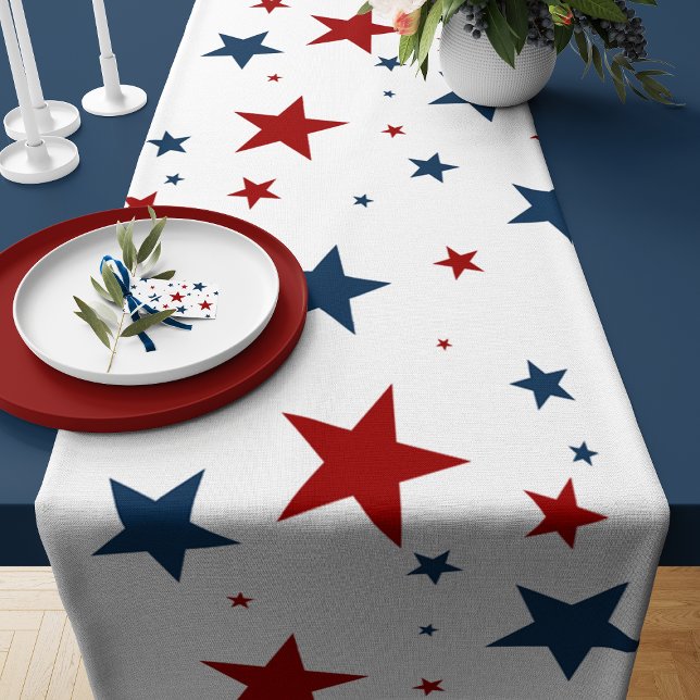 Caminho De Mesa Pequeno Padrão de Estrela Azul Vermelha Patriótica (Patriotic Red White Blue Star Pattern Short Table Runner)