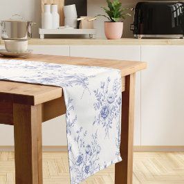 Caminho De Mesa Pequeno Padrão de Flores Azuis Clássicas Toile azul francê