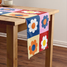 Caminho De Mesa Pequeno Padrão de Flores Coloridas Fofo Retrô