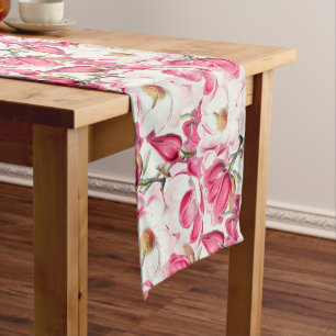 Caminho De Mesa Pequeno Padrão de Flores de Magolia Cor-de-Água Rosa