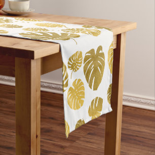 Caminho De Mesa Pequeno Padrão de Folhas Tropicais de Monstera Dourada Mod
