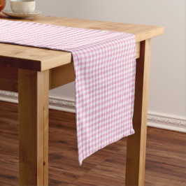 Caminho De Mesa Pequeno Padrão de Gingham Branco e Rosa Elegante