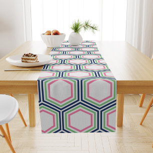 Caminho De Mesa Pequeno Padrão de Hexágonos Verdes Azuis Modernos