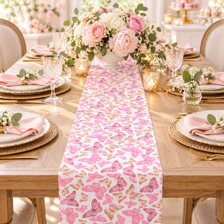 Caminho De Mesa Pequeno Padrão de Jardim de Borboletas Rosa Bege