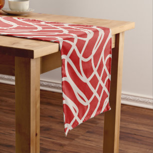 Caminho De Mesa Pequeno Padrão De Linha De Abstrato De Vermelho E Creme