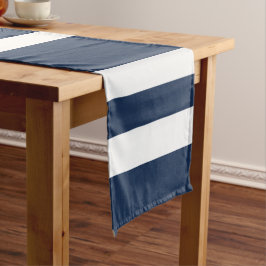 Caminho De Mesa Pequeno Padrão de Listras Azul Marinho e Branco