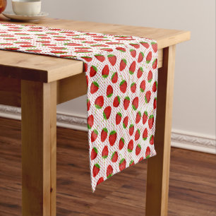 Caminho De Mesa Pequeno Padrão de Morango Vermelho e Pontos