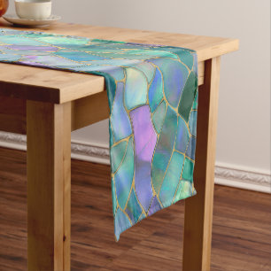 Caminho De Mesa Pequeno Padrão de mosaico de vitral em cores pastel