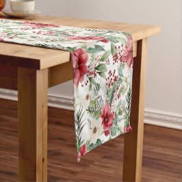 Caminho De Mesa Pequeno Padrão de Natal Red White Poinsettia Red Berry