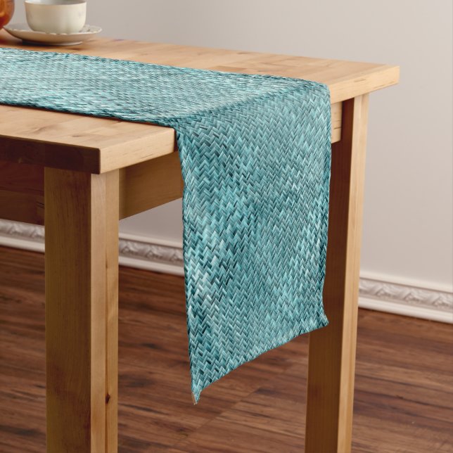 Caminho De Mesa Pequeno Padrão de Onda Azul Faux Rattan, Turquesa Azul, Te (No Local)