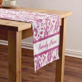 Caminho De Mesa Pequeno Padrão de Paisley Rosa Escuro com Monograma