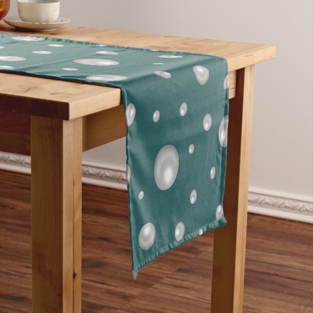 Caminho De Mesa Pequeno Padrão de Pérola em Fundo Azul Turquesa Transforma (No Local)