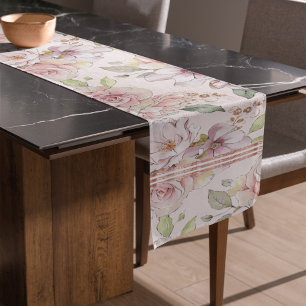 Caminho De Mesa Pequeno Padrão de rosas rosa pastoso de vindima