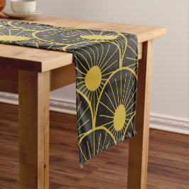 Caminho De Mesa Pequeno Padrão de Sol Dourado Art Déco Brilhante em Preto