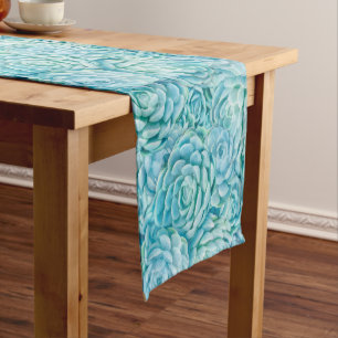 Caminho De Mesa Pequeno Padrão de Suculentes de Echeveria de Teal Claro
