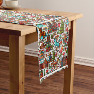 Caminho De Mesa Pequeno Padrão Divertido de Natal no Estilo Western Branco