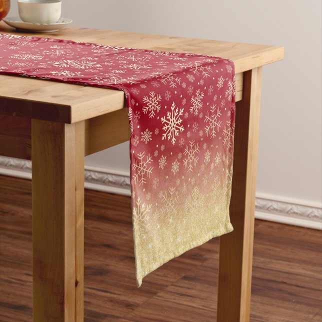 Caminho De Mesa Pequeno Padrão Dourado de floco de neve de Natal elegante (No Local)