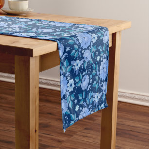 Caminho De Mesa Pequeno Padrão floral.06.FR. Lbluex4. DBlue BG