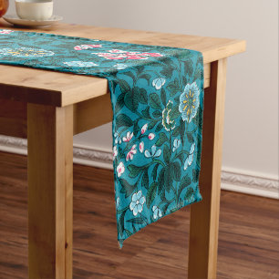 Caminho De Mesa Pequeno Padrão Floral Amarelo-Cor-de-Rosa Verde Azul