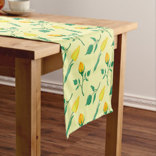 Caminho De Mesa Pequeno Padrão floral com rosa amarela e flores tulipas