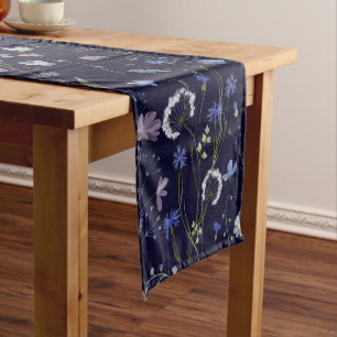 Caminho De Mesa Pequeno Padrão Floral de Flor Silvestre Bonita Roxa Azul
