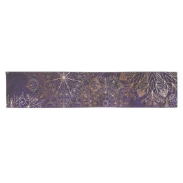 Caminho De Mesa Pequeno Padrão Floral de Mandala Elegante Dourado e Roxo