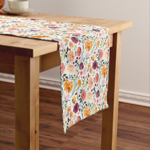 Caminho De Mesa Pequeno Padrão Floral de Quebra de Aquarela Elegante